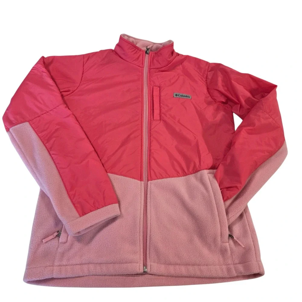 Columbia Full Zip Jacket Kids Size 18 Pink Fleece Side Zip Outdoor Winter Warmer